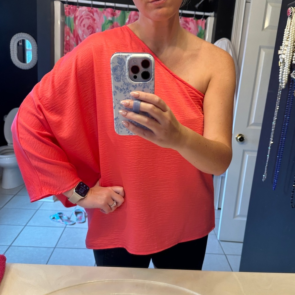 Entro one shoulder pink/salmon blouse